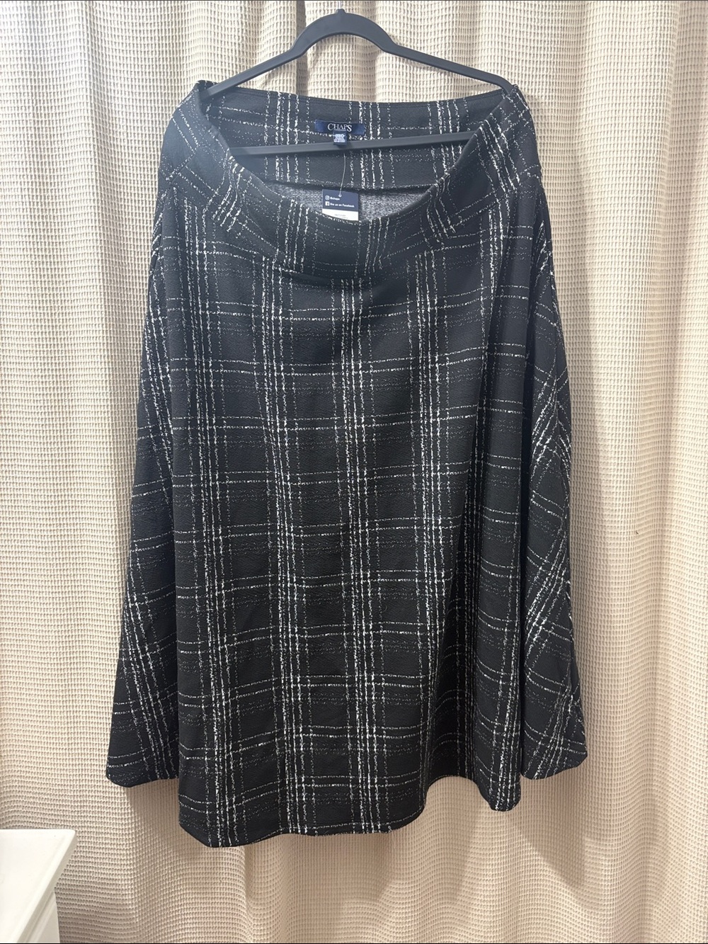 Chaps Black and White Plaid A-Line Skirt